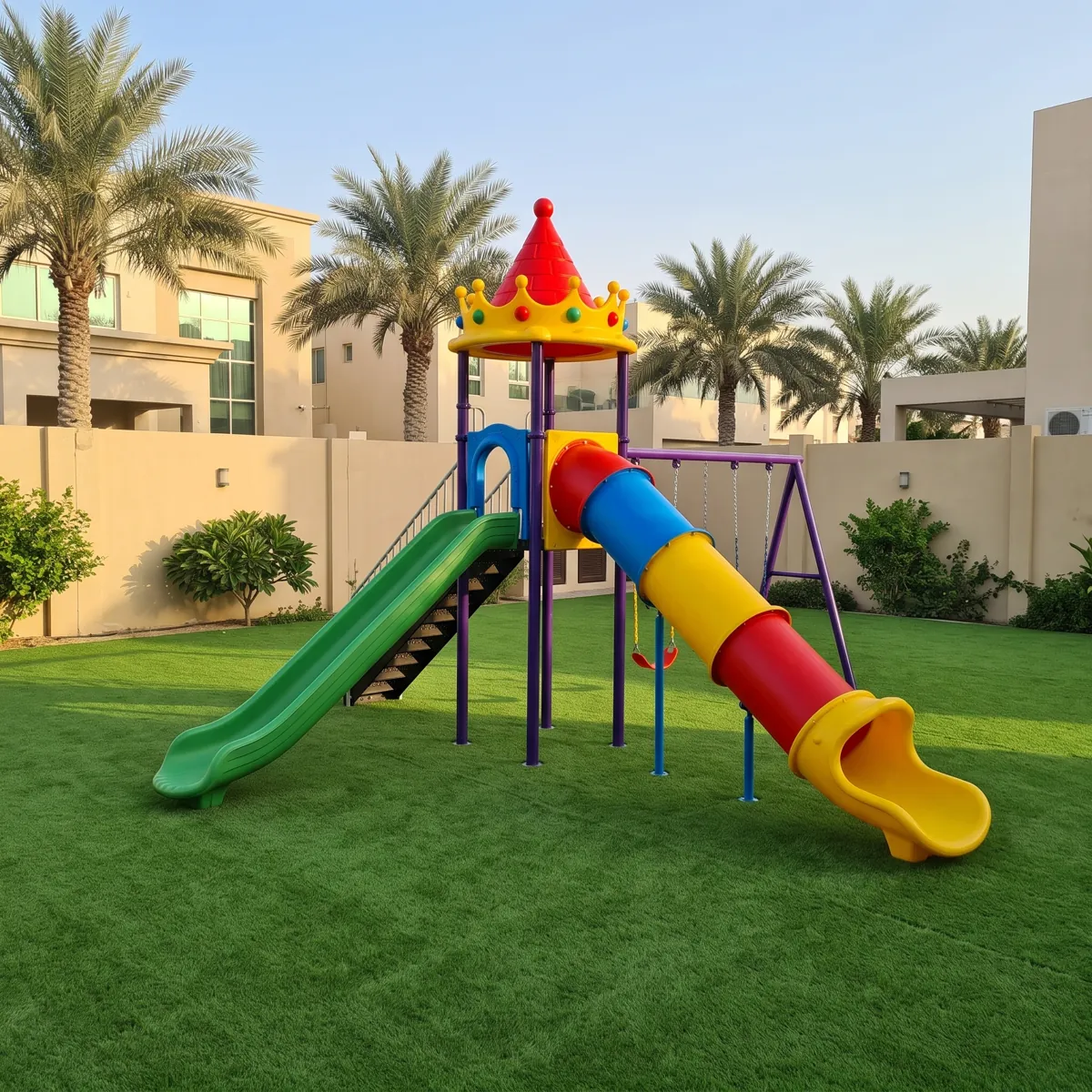 ملعب البرج مع زحليقة مموجة ومراجيح
