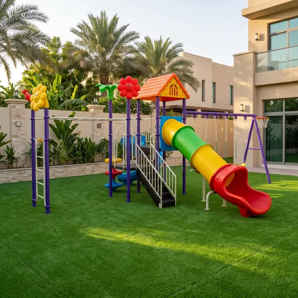 ملعب كبير مع زحليقة أنبوب و٤ مراجيح — ملاعب حدائق للحدائق في الإمارات
