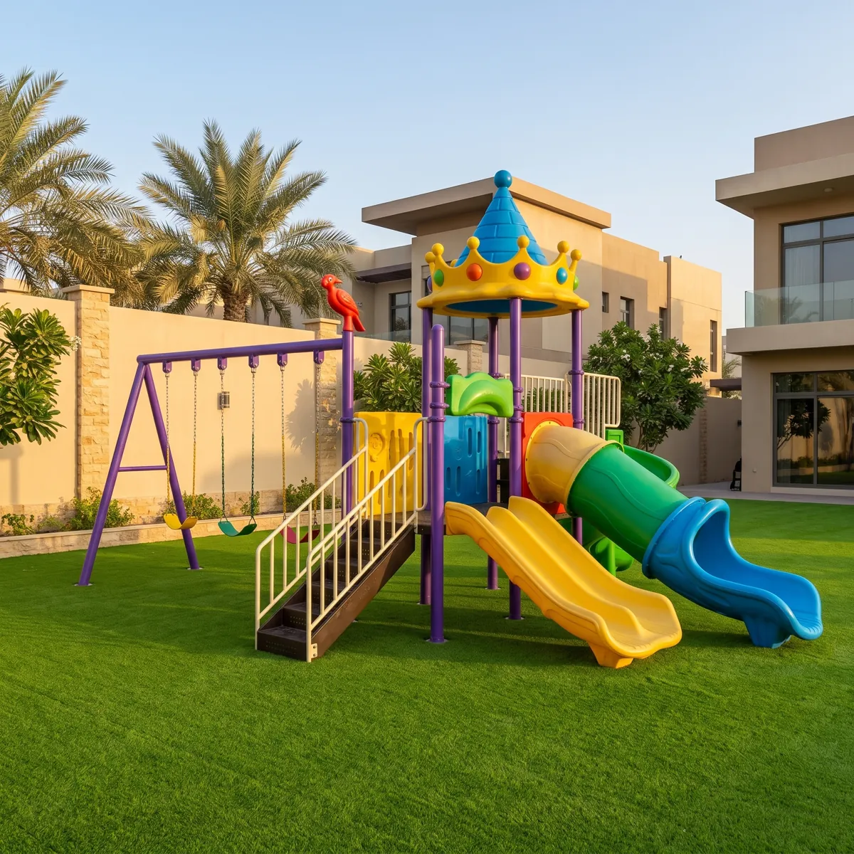ملعب البرج مع زحليقة أنبوب ومراجيح