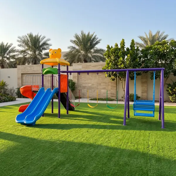 ملعب مع زحليقتين و٣ مراجيح — ملاعب حدائق للحدائق في الإمارات